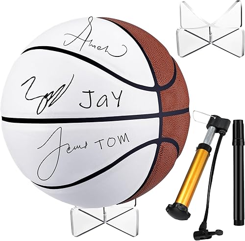 Liliful Autograph Baloncesto con soporte de bola acrílica, bolígrafo de firma y bomba en blanco, bola oficial de 4 paneles, regalos para