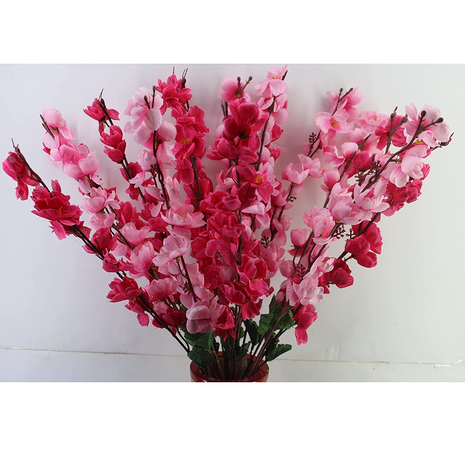 Mukeriya 7 Stick Artificial Blossom Flowers (Pink + Red) 3