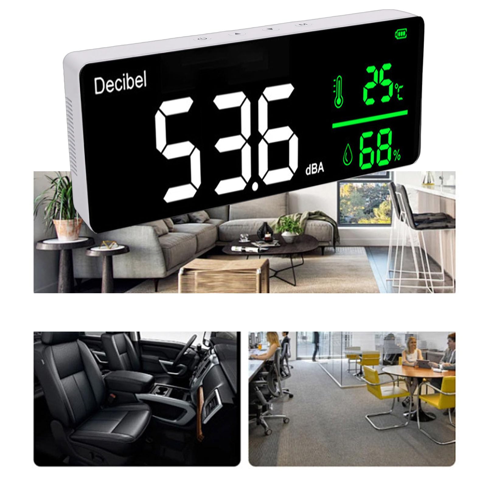 Medidor de Nivel de Sonido, Medidor de Decibelios con Pantalla LED de 11 Pulgadas con Pantalla de Tiempo de Humedad y Temperatura, DB para Fábrica de Aulas de Estudio