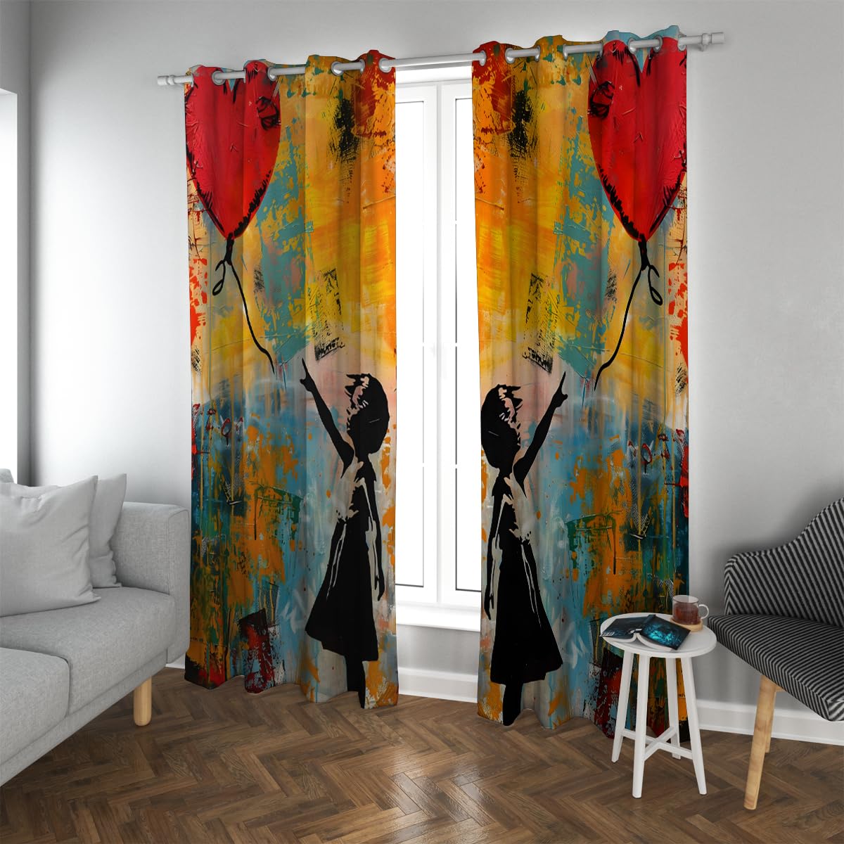 Drapés assombris motif cœur rouge graffiti pour fenêtres de chambre à coucher moderne