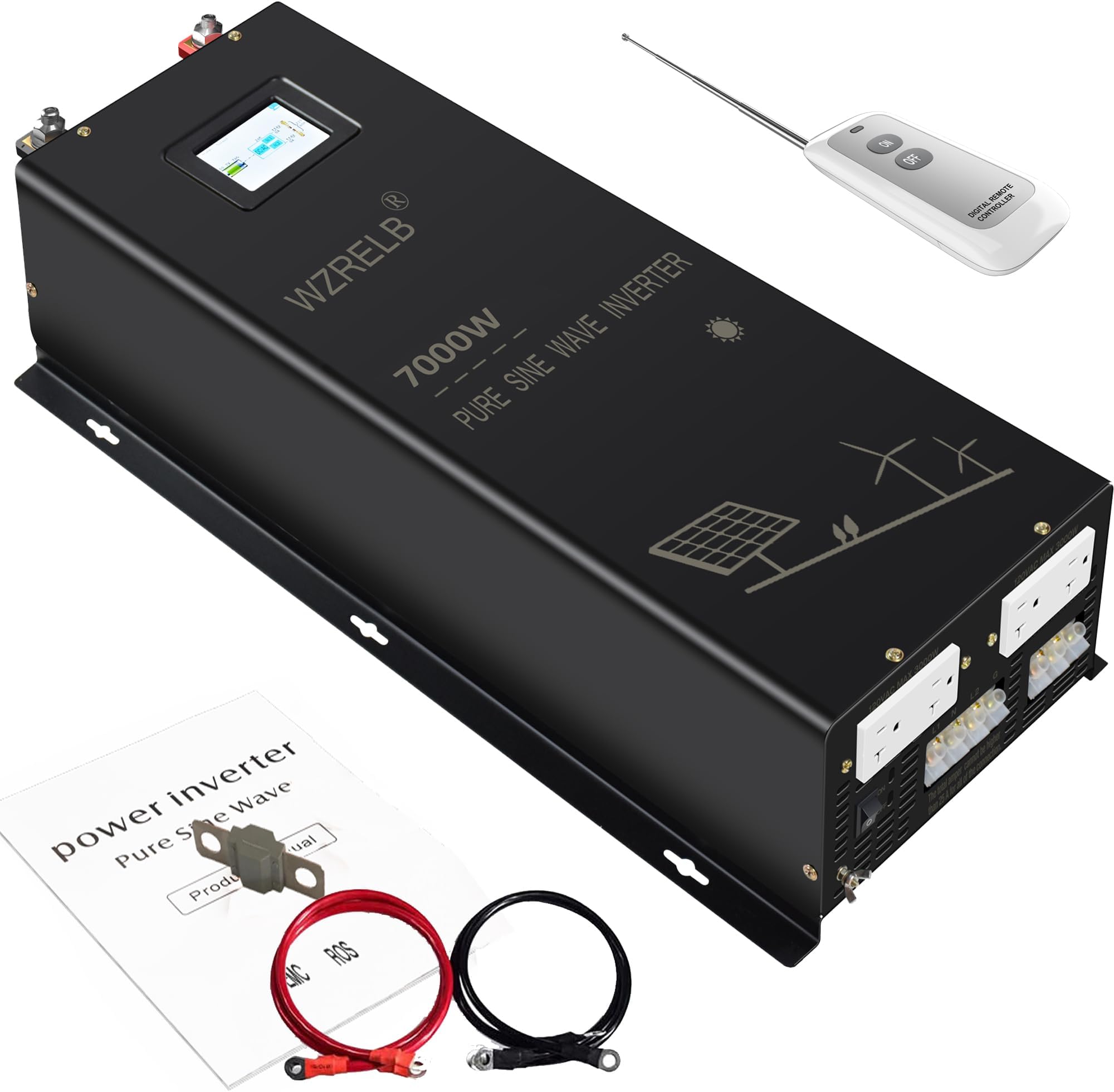 7000W Split Phase Pure Sine Wave Inverter 48 Volt DC to AC 120V 240V Power Inverter,2*AC Hardwire Terminal,High Efficiency up to 91.6%,Wireless Remote,Off Grid Low Frequency Solar Inverter