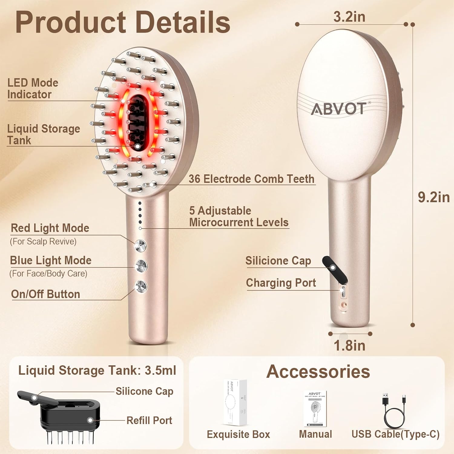 3-in-1 Electric Scalp Massager with Hair Oil Applicator, Red & Blue Light Modes, Vibrating Massage Tool for Scalp/Face/Body Relaxation, Portable Hair Brush, Scalp Massage Comb for Home & Travel