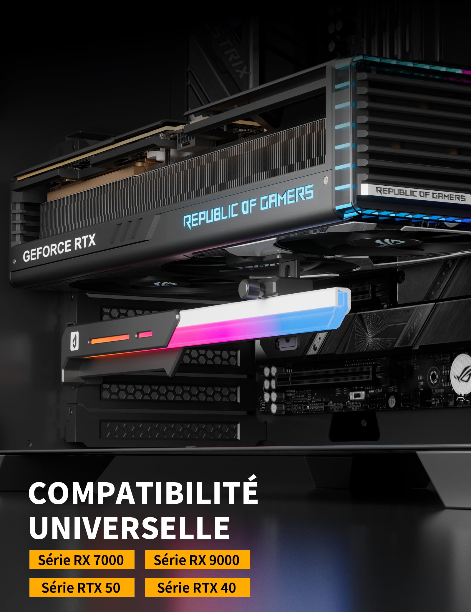 upHere GL7 Supporto GPU, Lega Robusta Supporto Scheda Grafica con 5V ARGB Sync, Altezza Regolabile GPU Sag Staffa per Schede Grafiche Universali, Nero ARGB