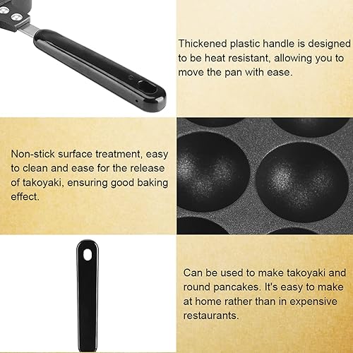 Miniatura 8 de Fdit Negro 12 cavidades aluminio antiadherente Takoyaki Grill Pan Plate pulpo albóndigas hornear para el hogar Kithen, comedor