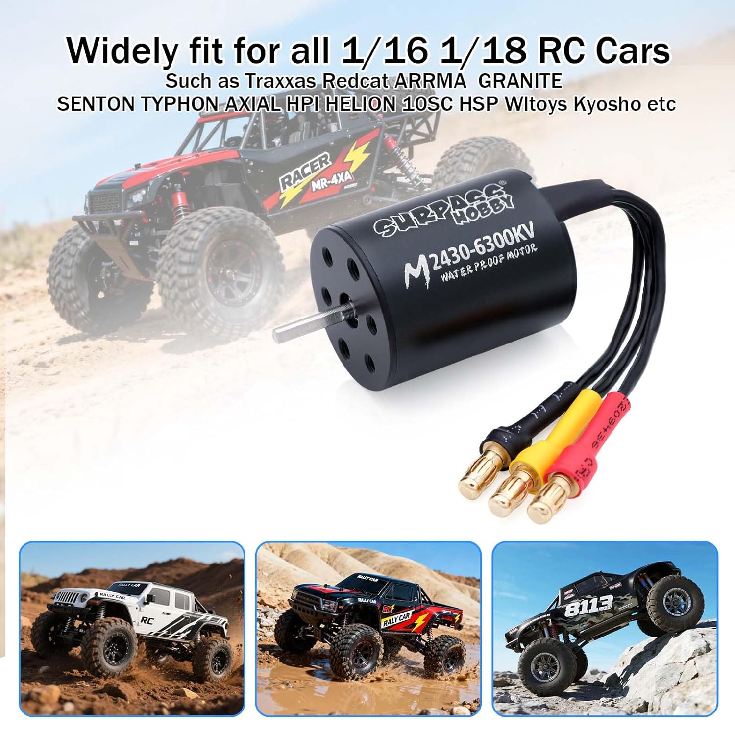 SurpassHobby 2430 6300KV Brushless Motor High Speed Waterproof Motor and for 1/16 1/18 Vehicles Truck Update Parts
