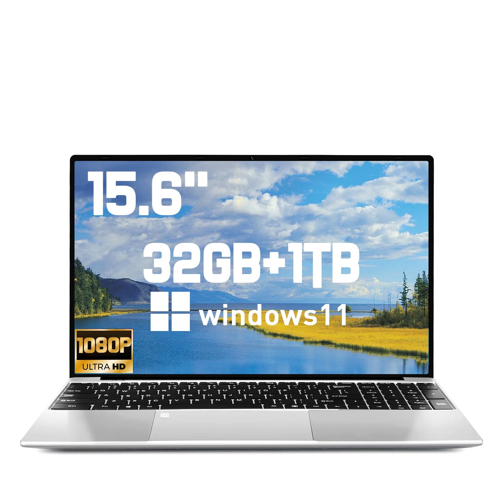 2025 Latest 15.6'' Laptop Compatible with Windows 11, 1TB SSD 32GB Dual-Channel RAM, Quad-Core Processor 2.9GHz, 1080P FHD Display, Backlit Keyboard, Fingerprint, Webcam, Mini-HDMI, WiFi, TF Card Slot 32GB RAM