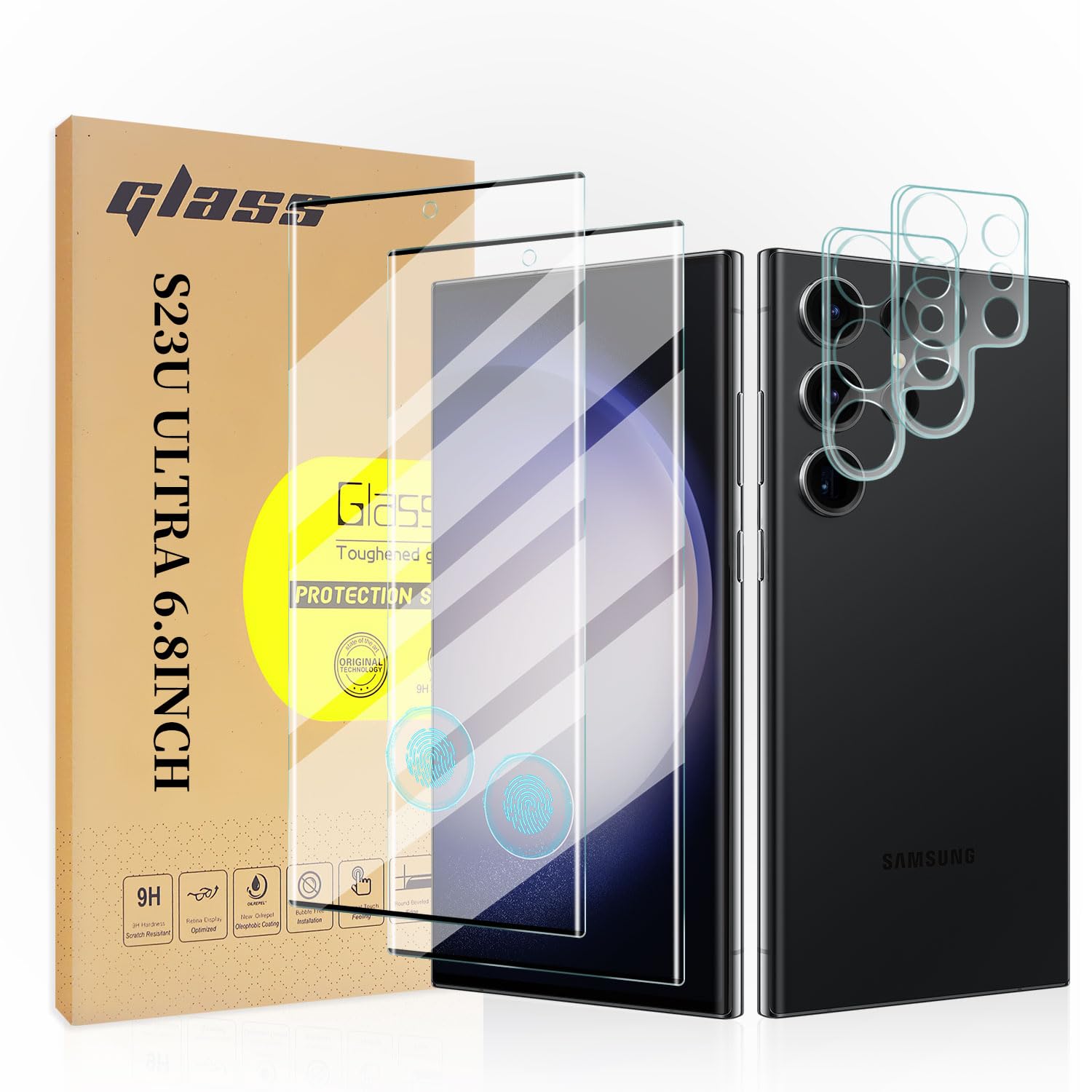 Photo 1 of [2+2 Pack] Galaxy S23 Ultra Screen Protector, Tempered Glass, Ultrasonic Fingerprint Support, 3D Curved, HD Clear Scratch Resistant Applicable for Samsung Galaxy S23 Ultra 5G Glass Screen Protector