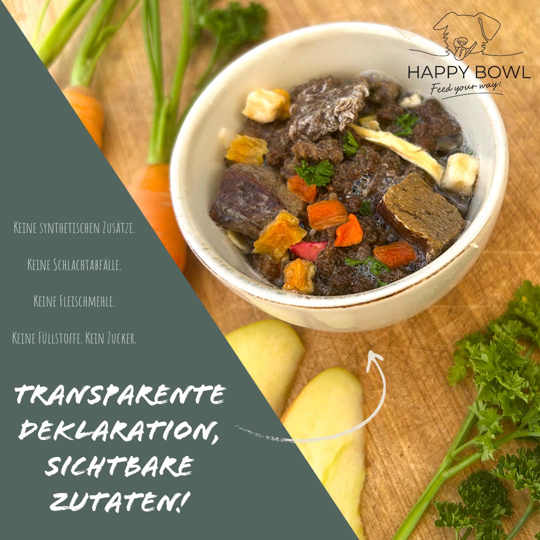 Happy Bowl - Trockenbarf Rind - 2,25kg-Beutel - Alleinfuttermittel für Hunde auf Basis natürlicher Inhaltsstoffe - Trockenfutter, Nassfutter oder Barf-Ersatz