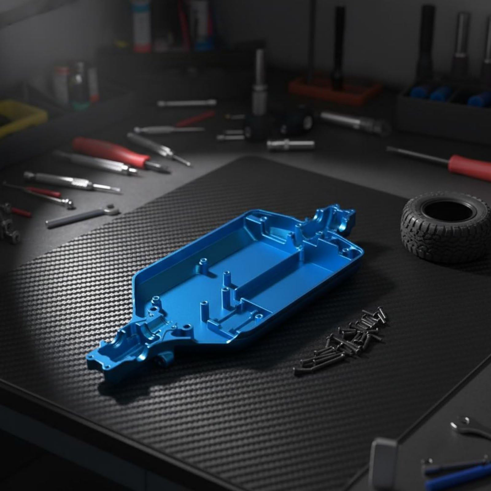 TISHITA Chassis di Upgrade Veicolo Telaio Auto Rc Struttura Base Piatto Centro Inferiore in Alluminio 6061 Lavorato Cnc con Finitura Anodizzata Antigraffio Adatto Modellismo Domestico, Azzurro