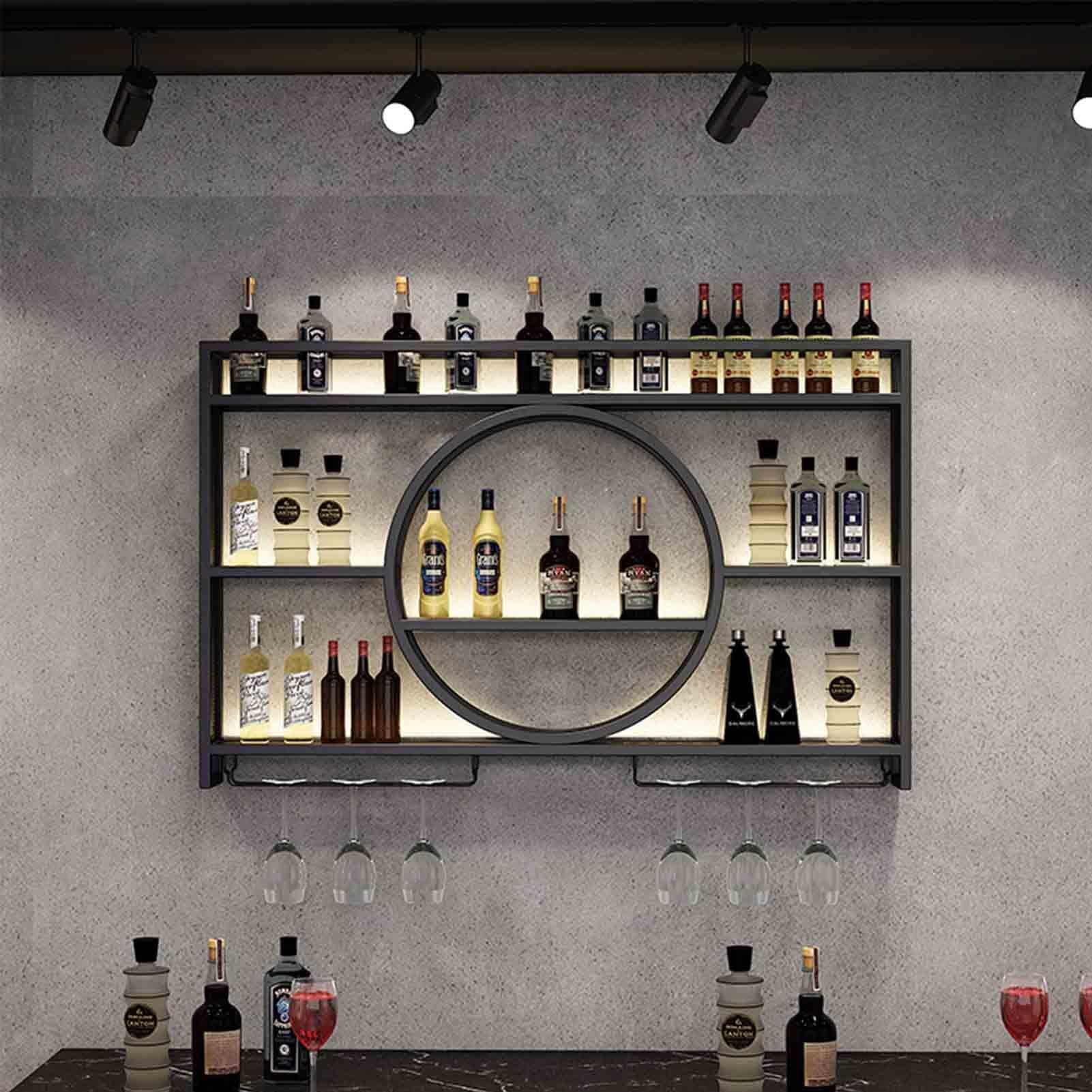 Étagère à vin murale moderne en métal avec porte-verre pour cuisine