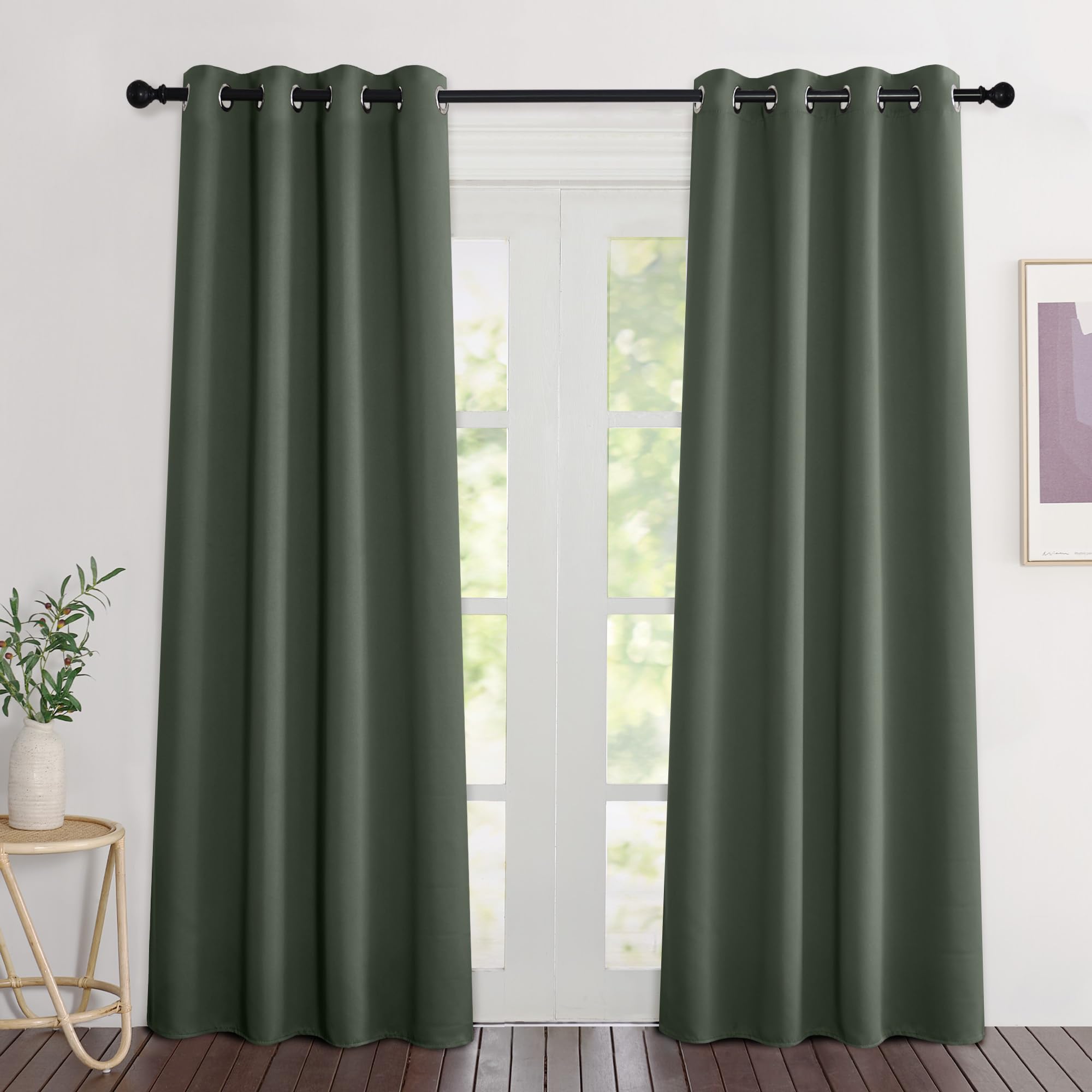 NICETOWN Dark Mallard Blackout Curtains 84 inch Length 2 Panels, Grommet Thermal Insulated Window Treatments Light & Sound Reducing Drapes for Living Room/Bedroom, W46 x L84