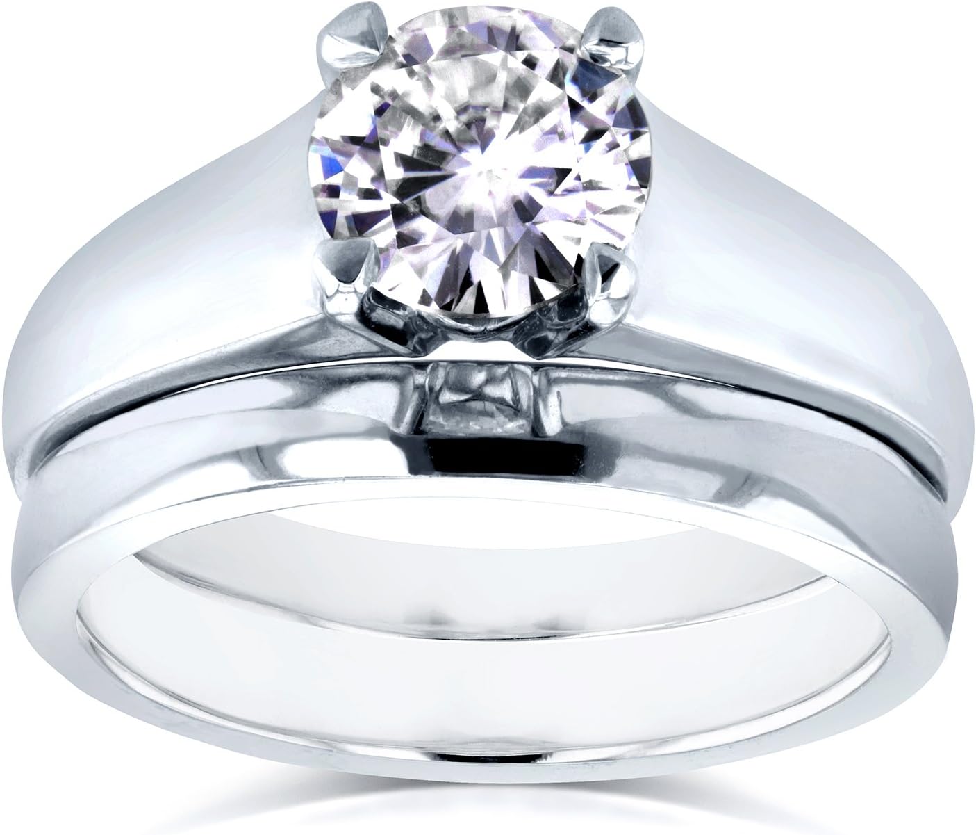 Kobelli Round Moissanite Classic Solitaire Bridal Set 1 CTW 14k White Gold