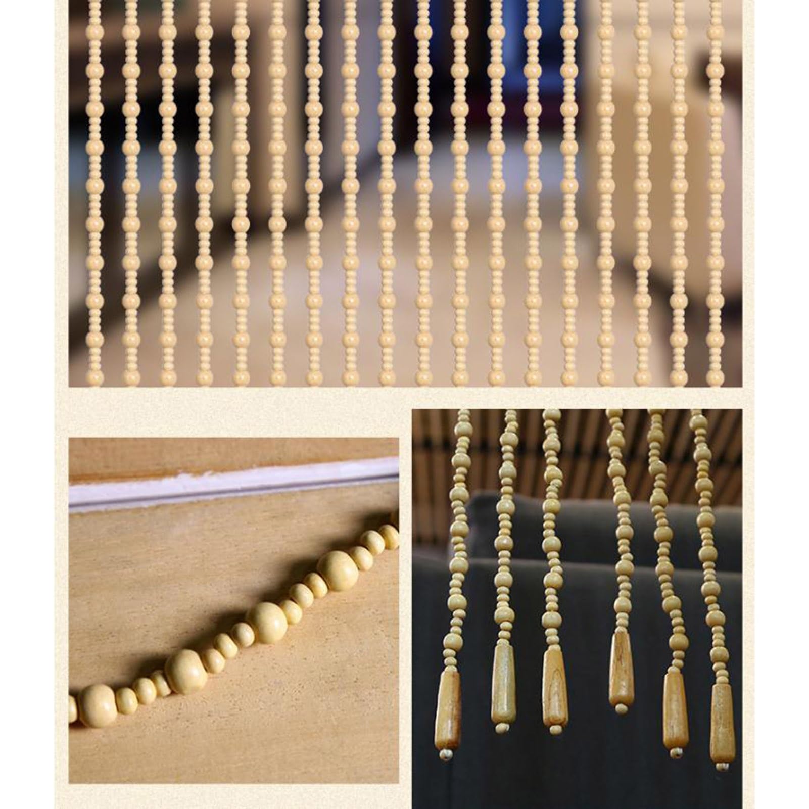 Rideau de perles en bois de bambou naturel, rideau de porte en perles rétro