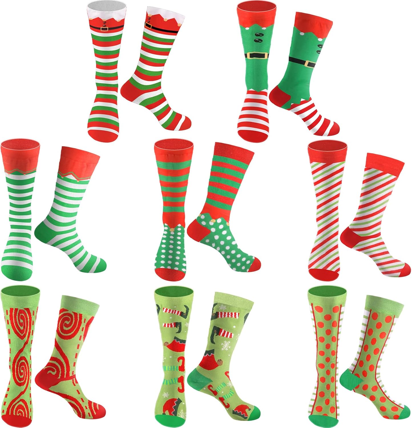 Tkifoda 8 Pairs Christmas Elf Socks, Womens Christmas Socks Bulk, Holiday Striped