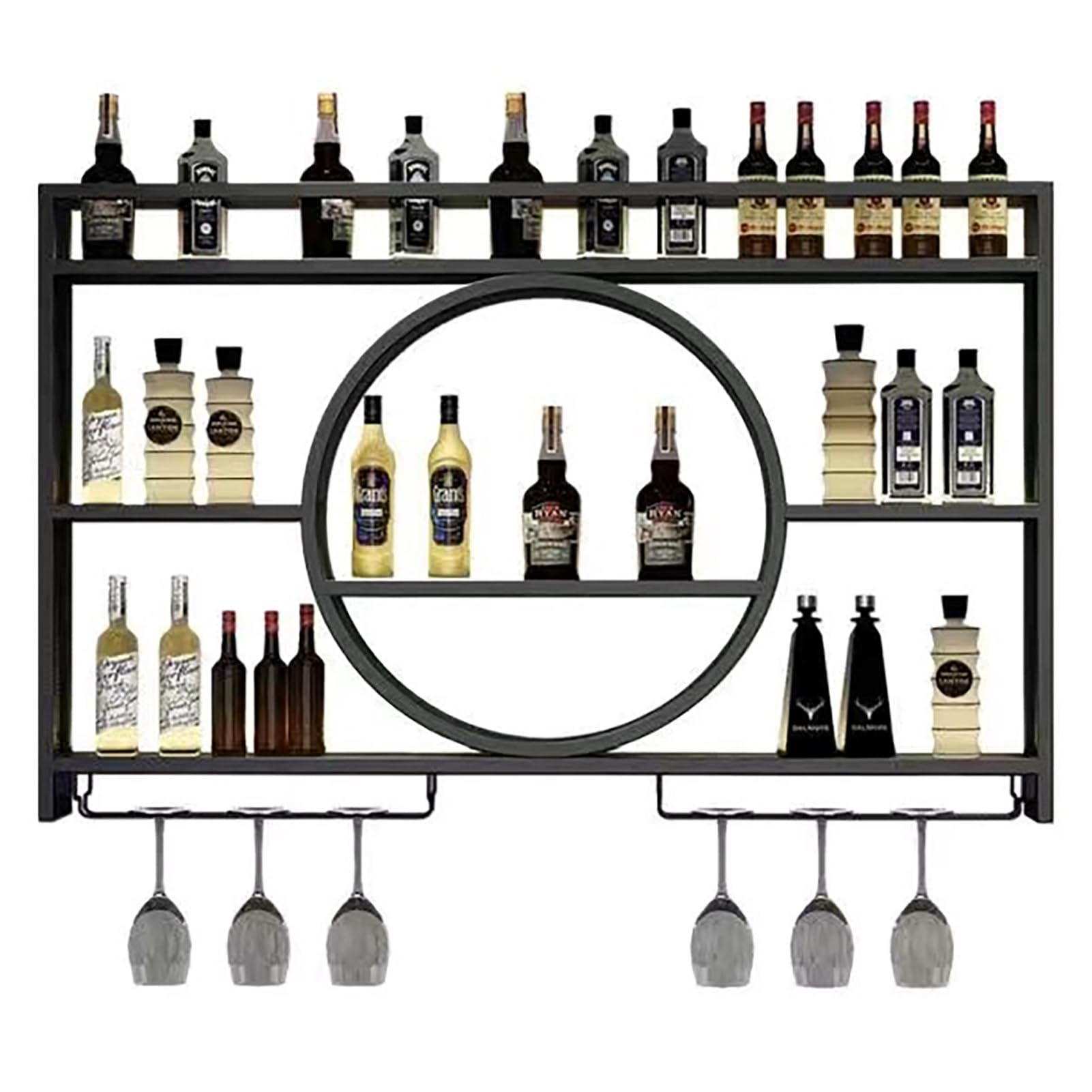 Casier à vin mural suspendu en métal avec porte-verre pour bar de salon