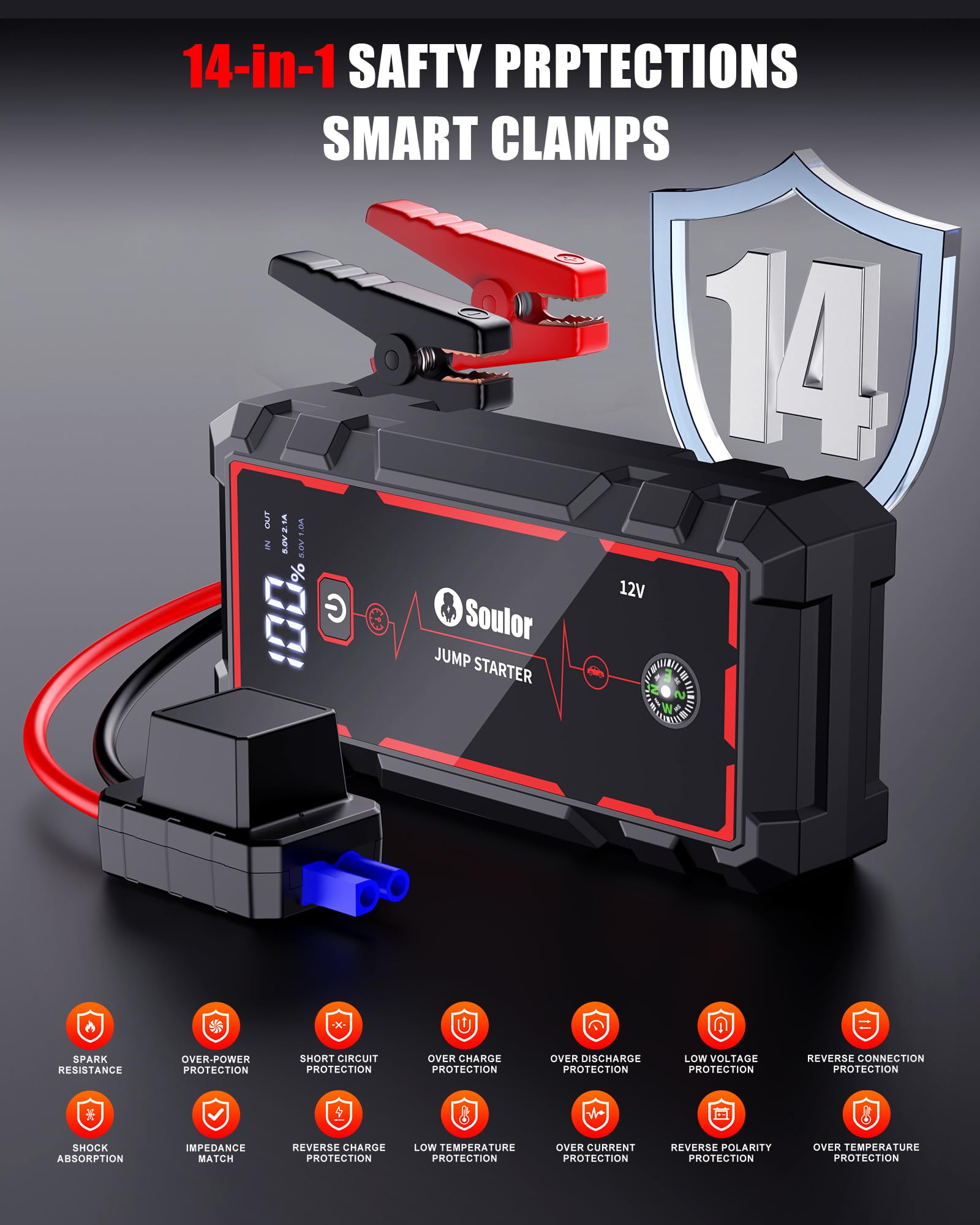 auto starter car battery recharger with flashlight Amazon.com: Jump Starter, Car Battery Jumper Starter Portable, Jump Box  Battery Booster with 3 Modes Flashlight, Jumper Cables with Gloves :  Automotive