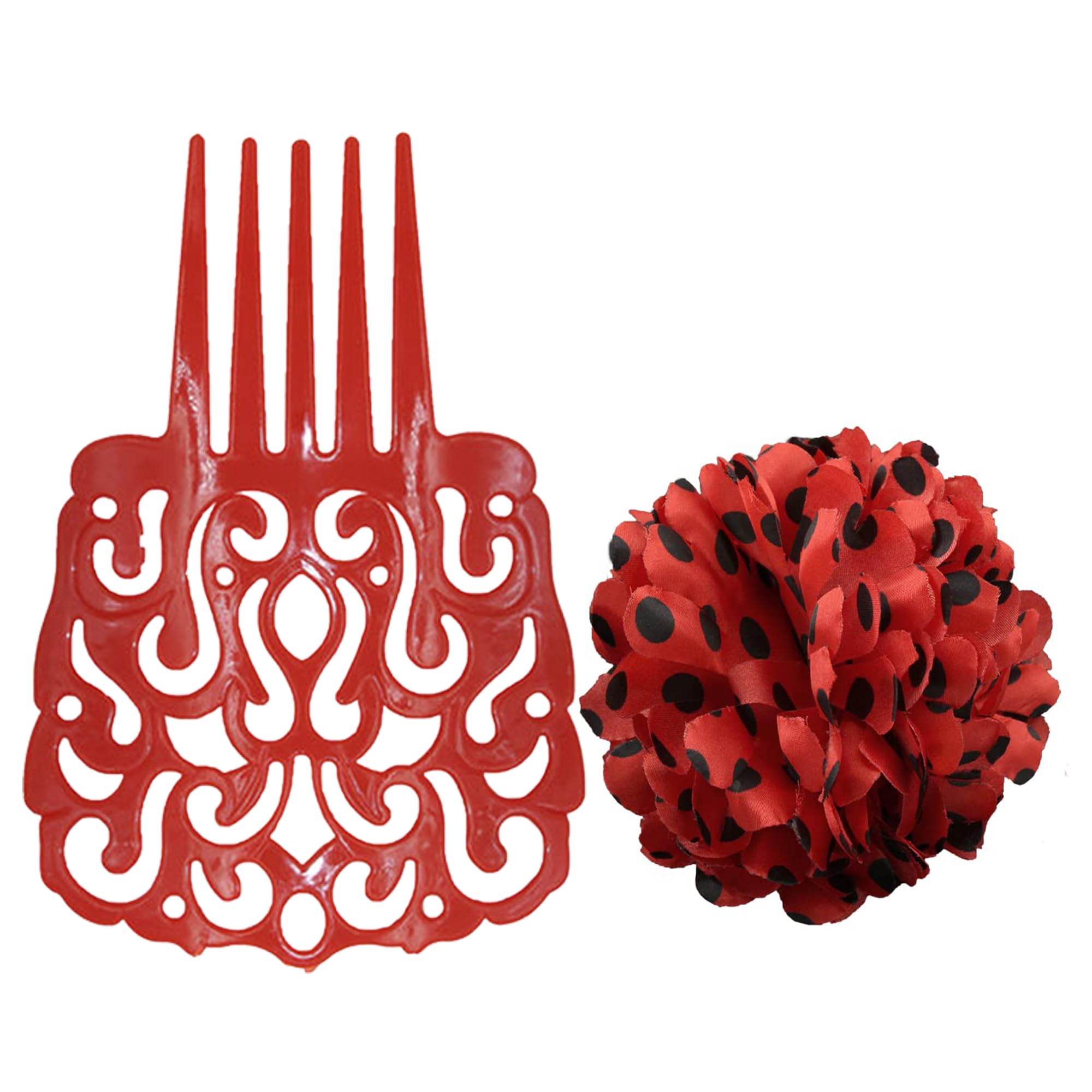 Carnavalife Peineta Flamenca Grande 18 * 13CM y Clips de Pelo de Flor para Fiestas Sevillana, Pack 2PCS