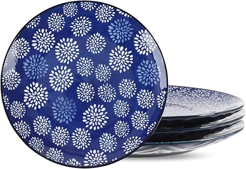 KitchenTour - Platos llanos de cerámica, platos de ensalada de 8.5 pulgadas, juego de 4, platos para servir postres, pasta, filetes, lavavajillas y