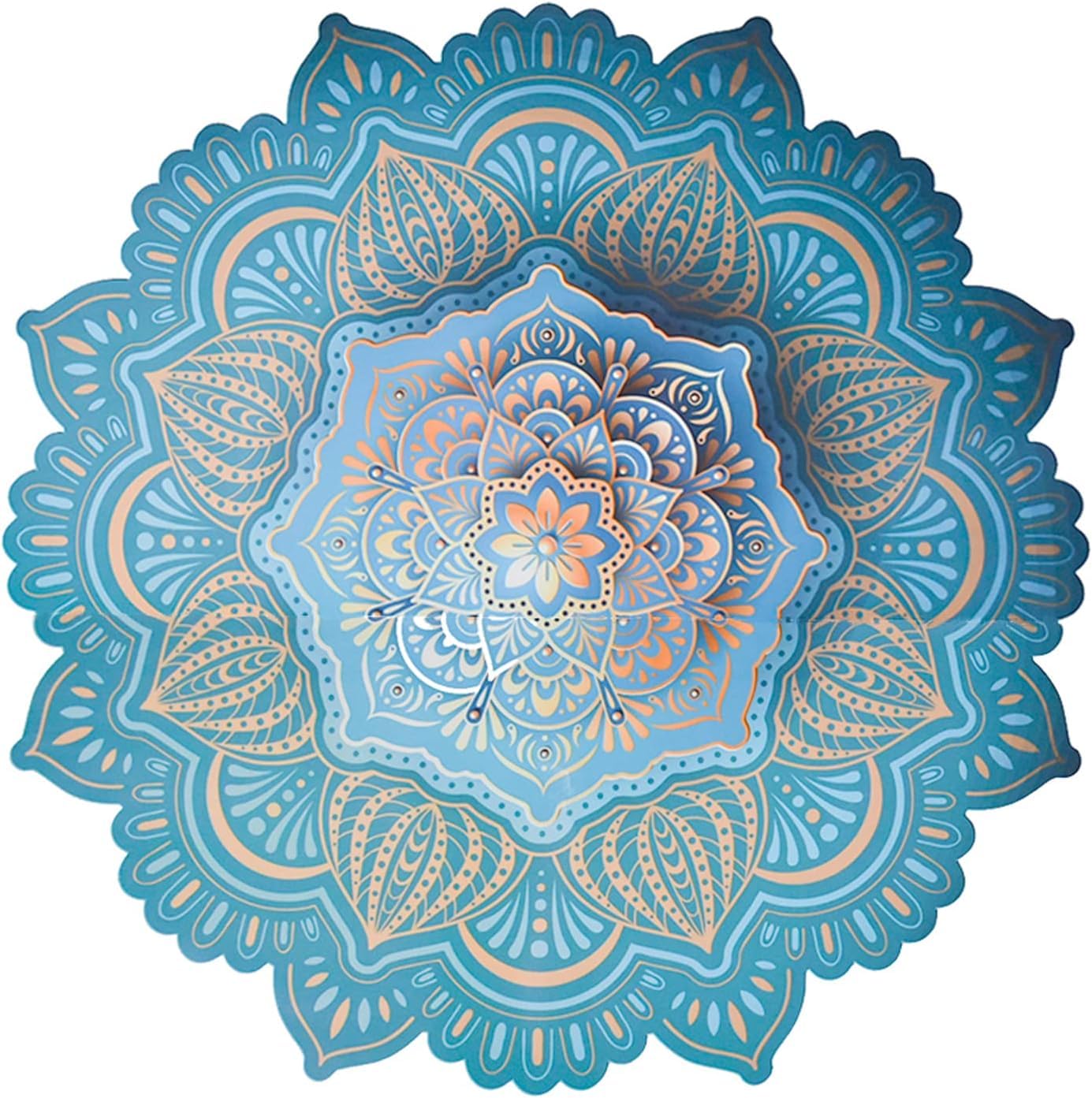 MaxsafeLarge Mandala Wall Decal Blue Lotus Flower Wall Sticker Removable Indian Namaste Vinyl Wall Art Mural 18.5x18.5inch for Yoga Meditation Living Room Bedroom TV Sofa Background Decors