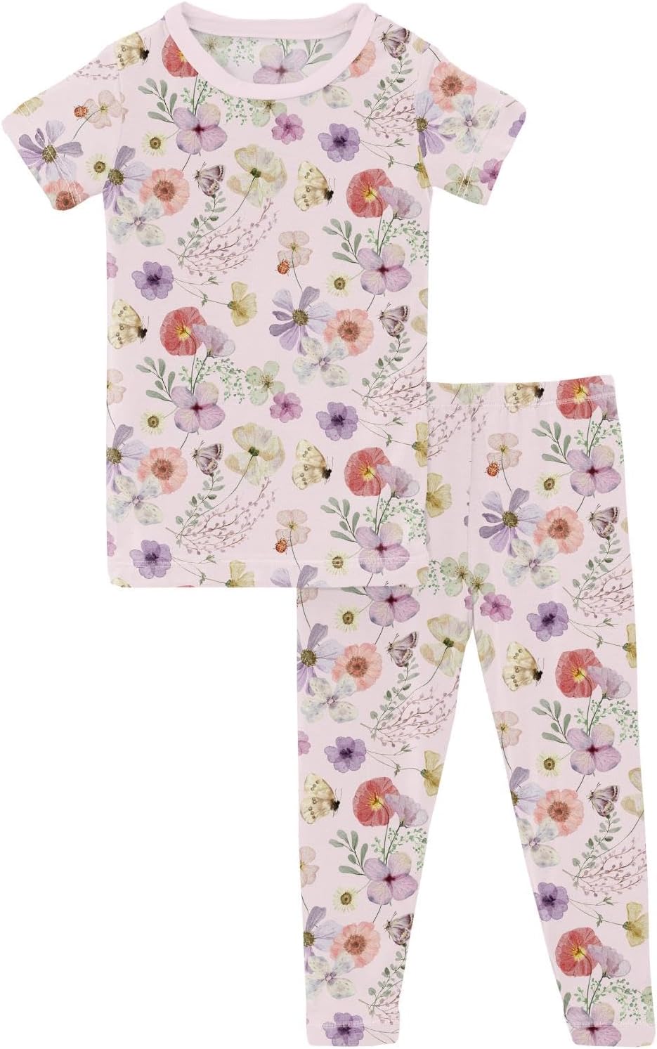 KicKee Print Short Sleeve Pajama Set – Stretchy Viscose from Bamboo Sleepwear for Toddlers and Kids