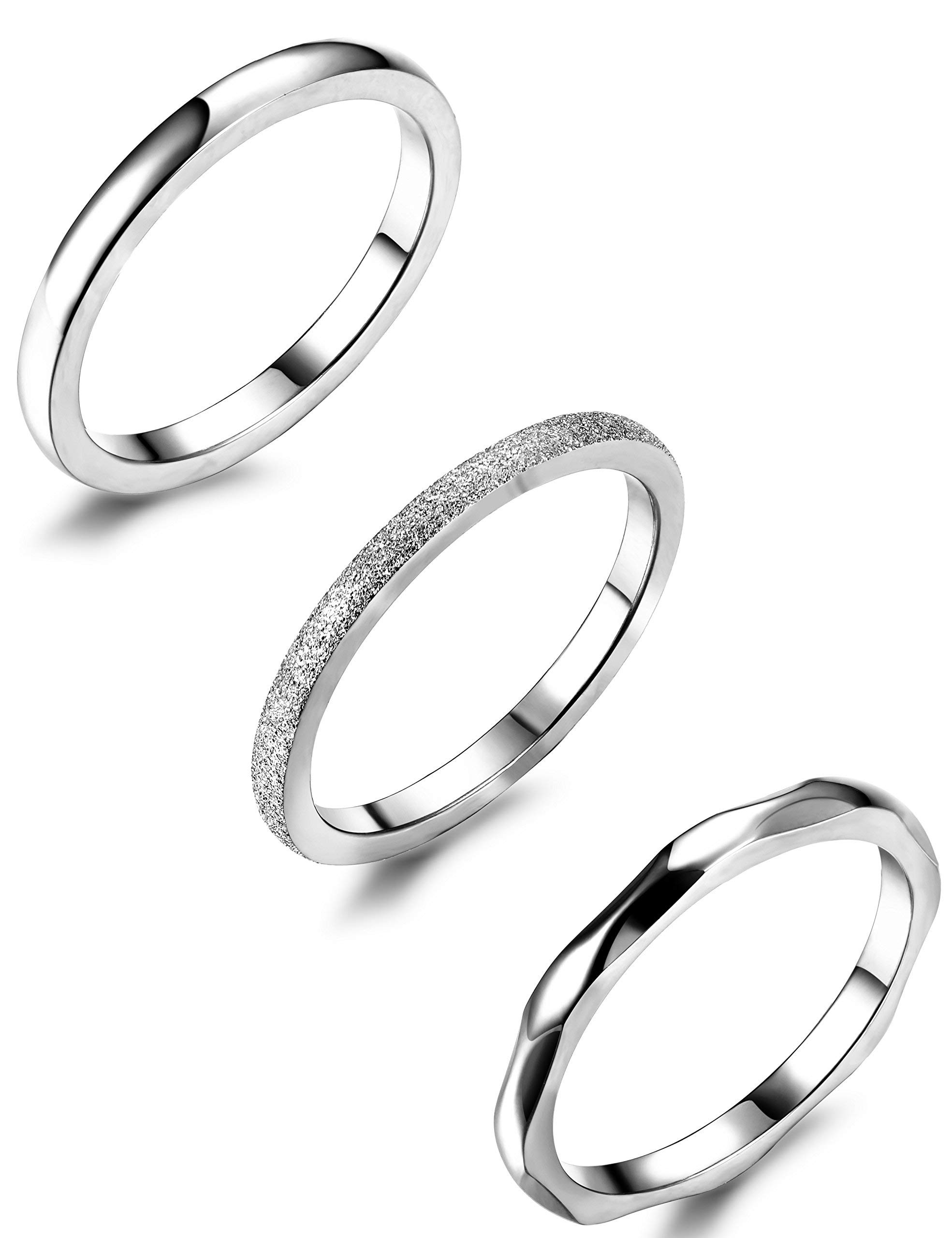 JOERICA 3Pcs 2mm Stainless Steel Women's Stackable Eternity Ring Band Engagement Ring Set 4-9