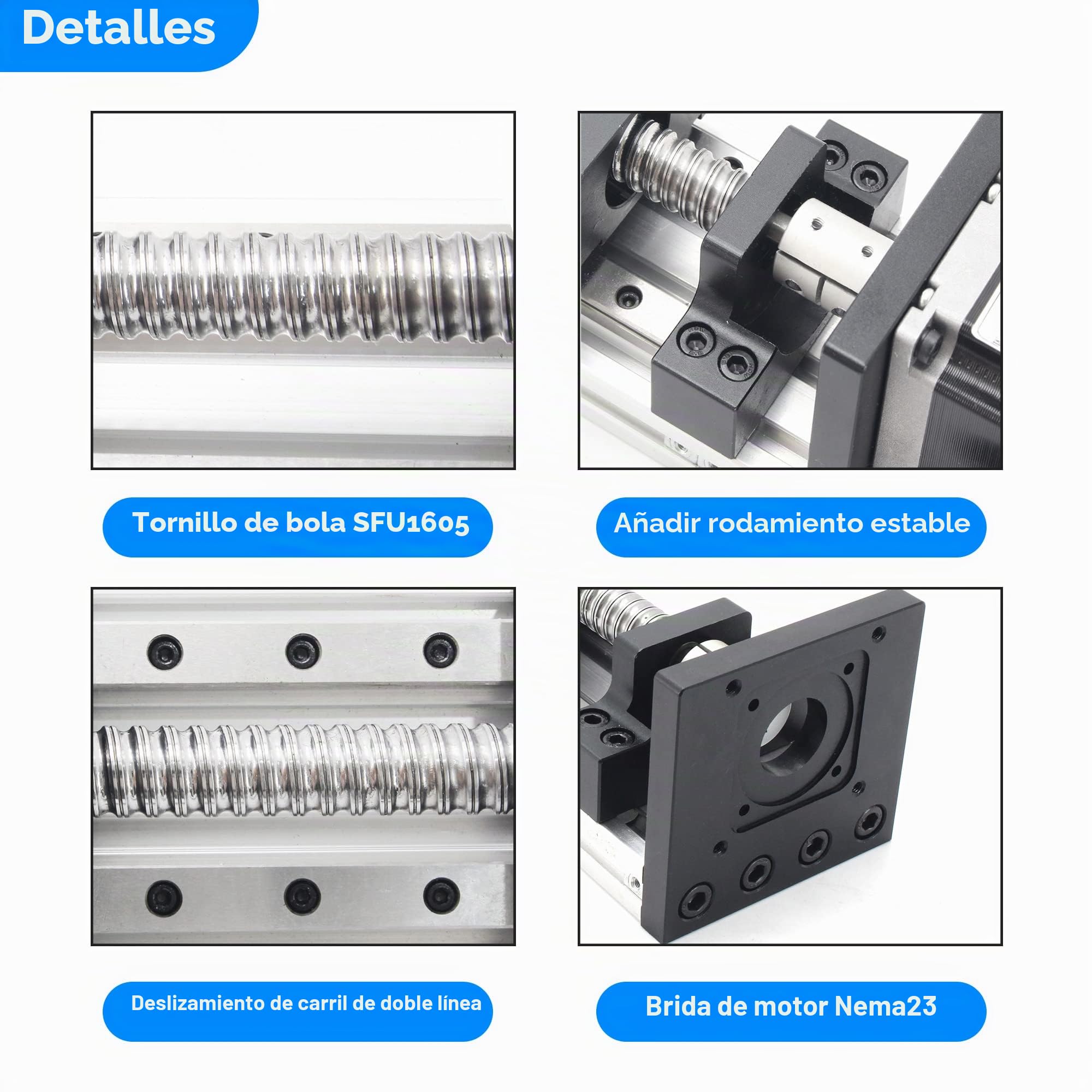 RATTMMOTOR Guía lineal, accionamiento lineal de 300 mm de longitud, actuador lineal CNC doble, husillo de bolas SFU1605 con motor paso a paso Nema23 para eje XY, XYZ