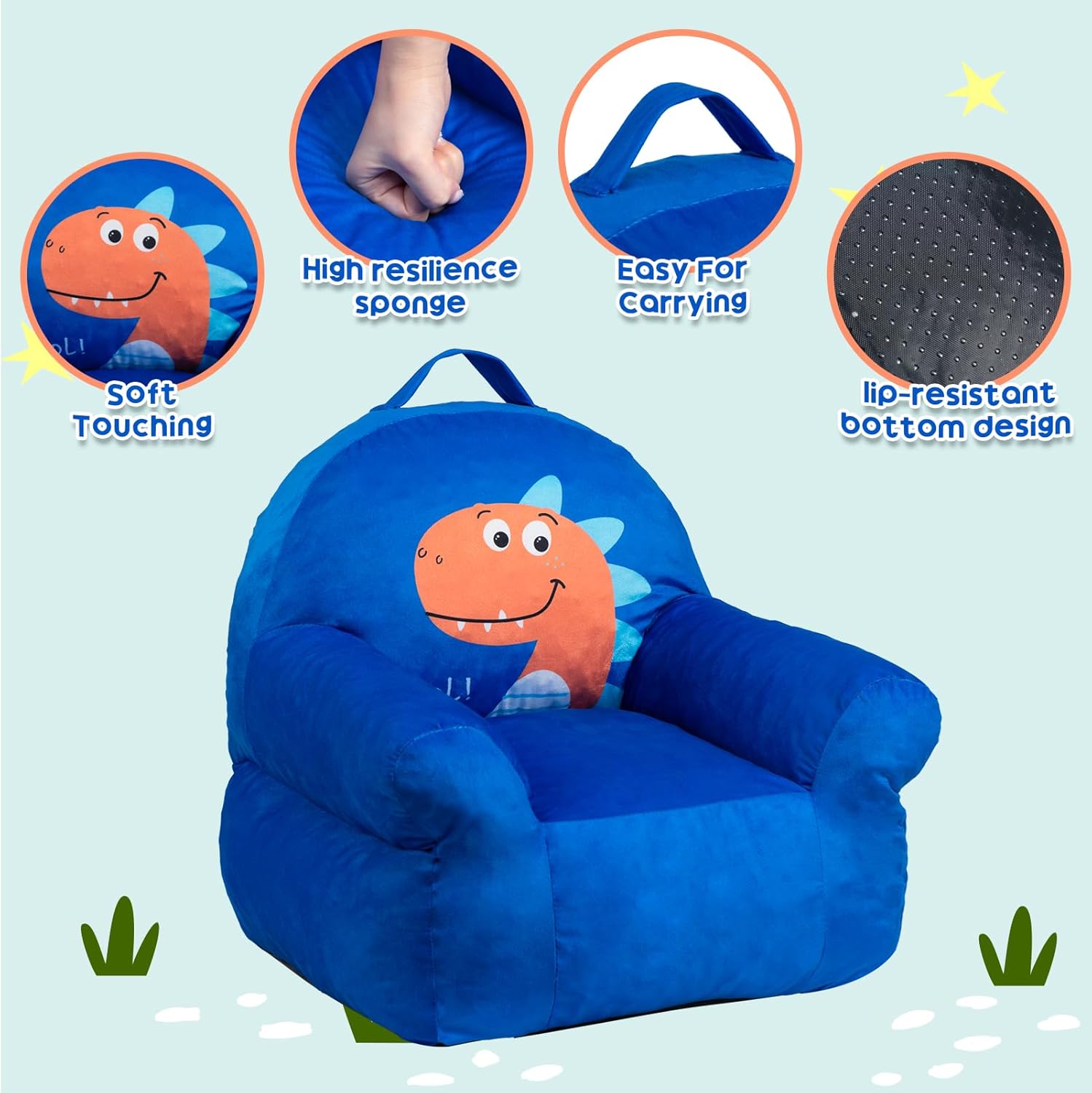 ALIMORDEN Kids Ultra-Soft Snuggle Foam Filled Chair, Kids Cozy Corner Play Couch for Boys and Girls, Dinosaur