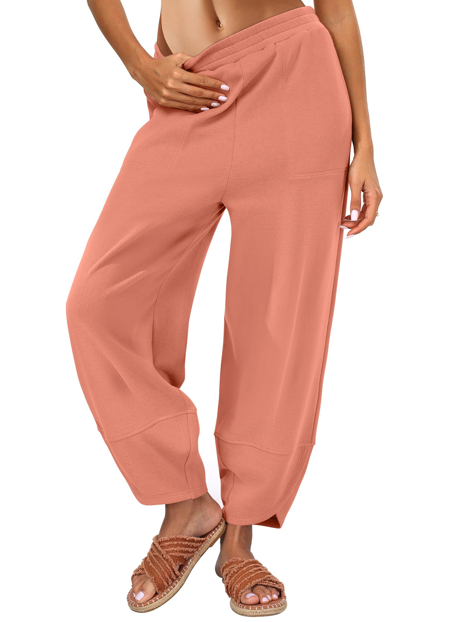 Caracilia Women Barrel Wide Leg Pants Casual Elastic Waist Loose Comfy Spring Vacation Travel Baggy Lounge Sweatpants
