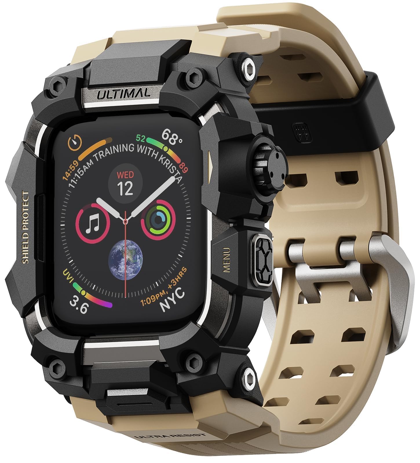ULTIMAL Coque robuste avec bracelet pour Apple Watch de 44 mm, 45 mm, pour Apple Watch Series SE/SE 2e génération/6/5/4, Series 9/8/7 de 45 mm, pour homme, coque antichoc de qualité militaire pour