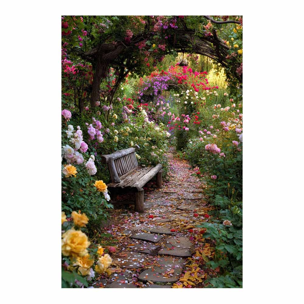 Hoqiu Multicolor Nature Wall Art Ros Garden Pathway Pictures, Print Canvas Poster Decor For Living Room, Bathroom Canvas Art, For Bedroom Home Decoration.(Multicolor)-70X100cm Unframed