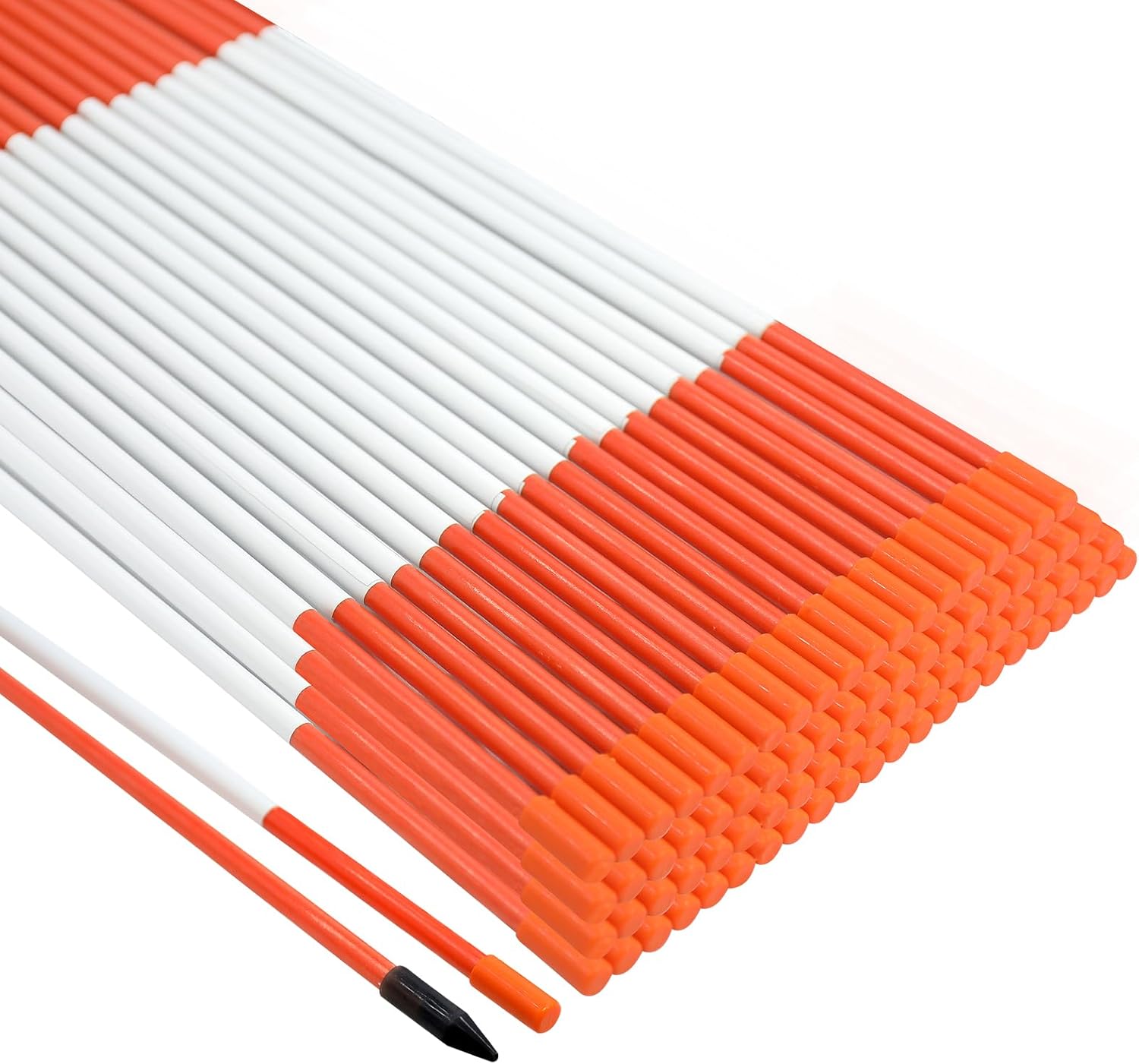 Growsun Driveway Marker 48 inch Orange Fiberglass 5/16 inch Dia Snow Fence Reflective Plow Stakes for Yard Walkways Parking Lots Safety Rods Edge, 100 Pack