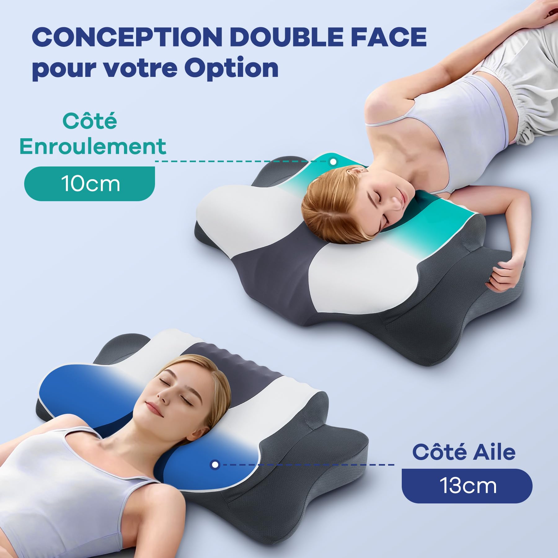 DONAMA Nackenkissen Memory Foam, 2 in 1 für Seiten- & Rückenschläfer