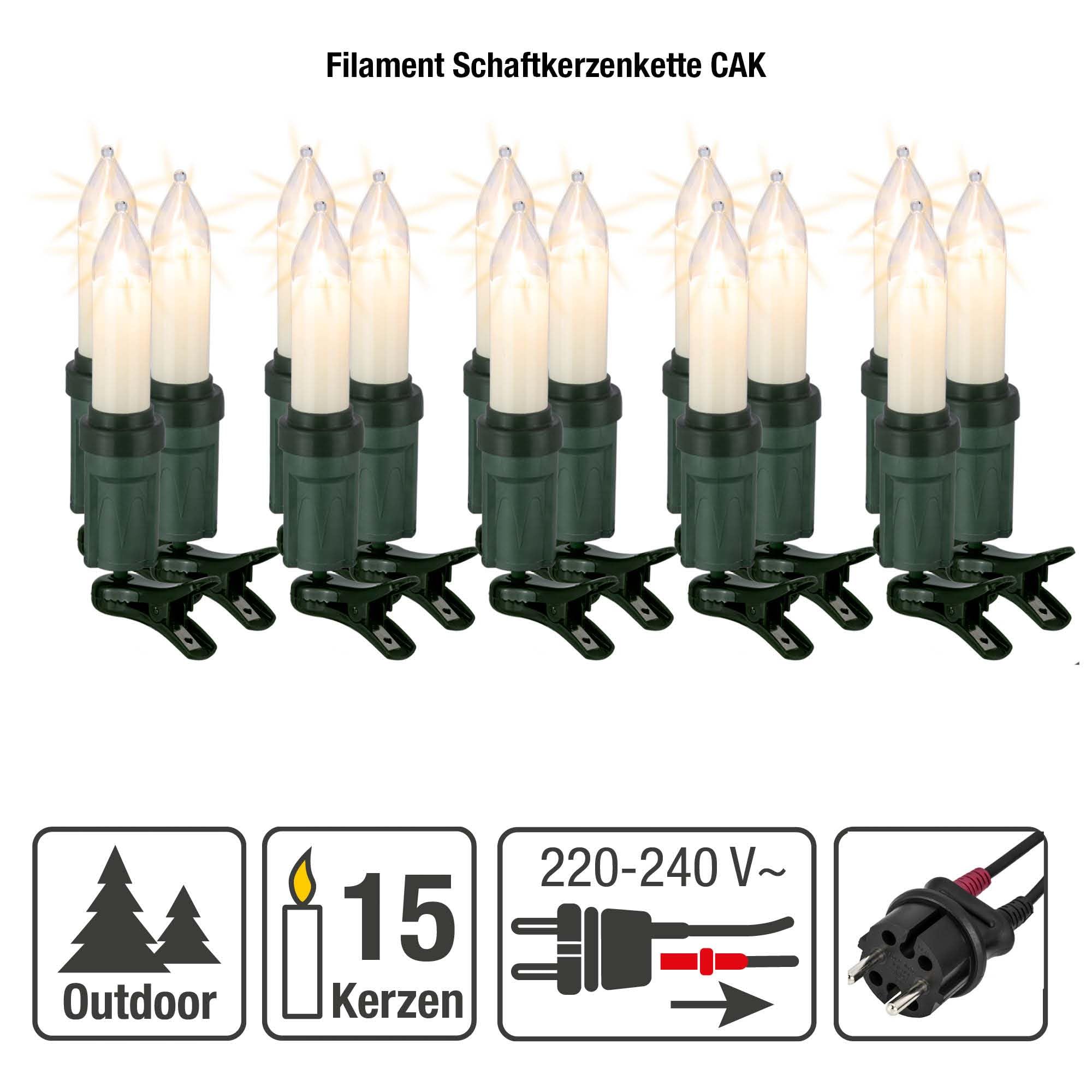 hellum Lichterkette Weihnachtsbaum, 15 Weihnachtsbaum Kerzen weiß mit Clip, Weihnachtsbeleuchtung außen, Lichterkette außen warmweiß 14,0 m beleuchtet, Kabelfarbe schwarz < 59 Lumen 530926