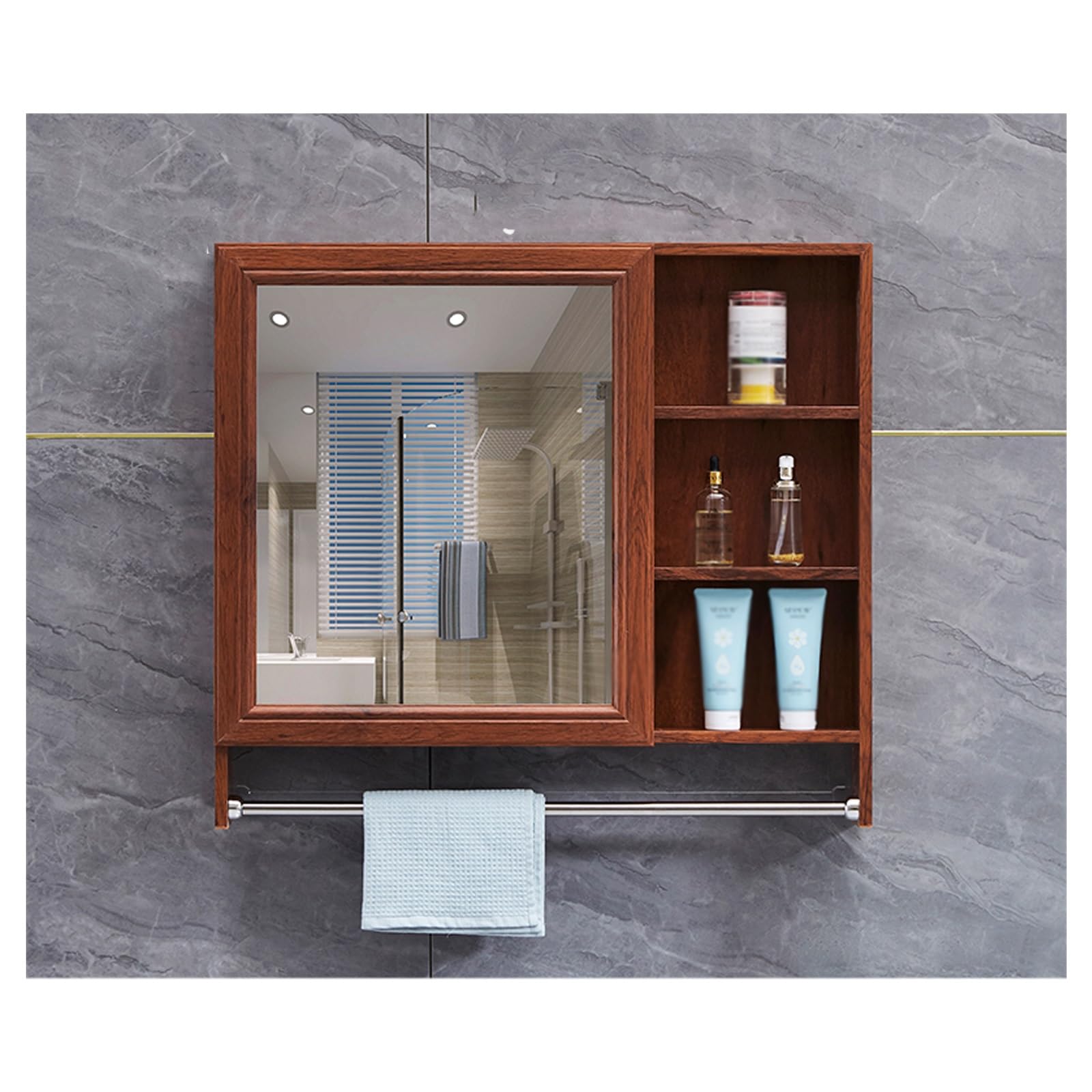 Gpdnbieu Brown Bathroom Mirror Cabinets, Suitable Homes, Hotels, Apartments, Rental Houses, Dormitories, Etc(,78 * 70Cm/30.7 * 27.5In)