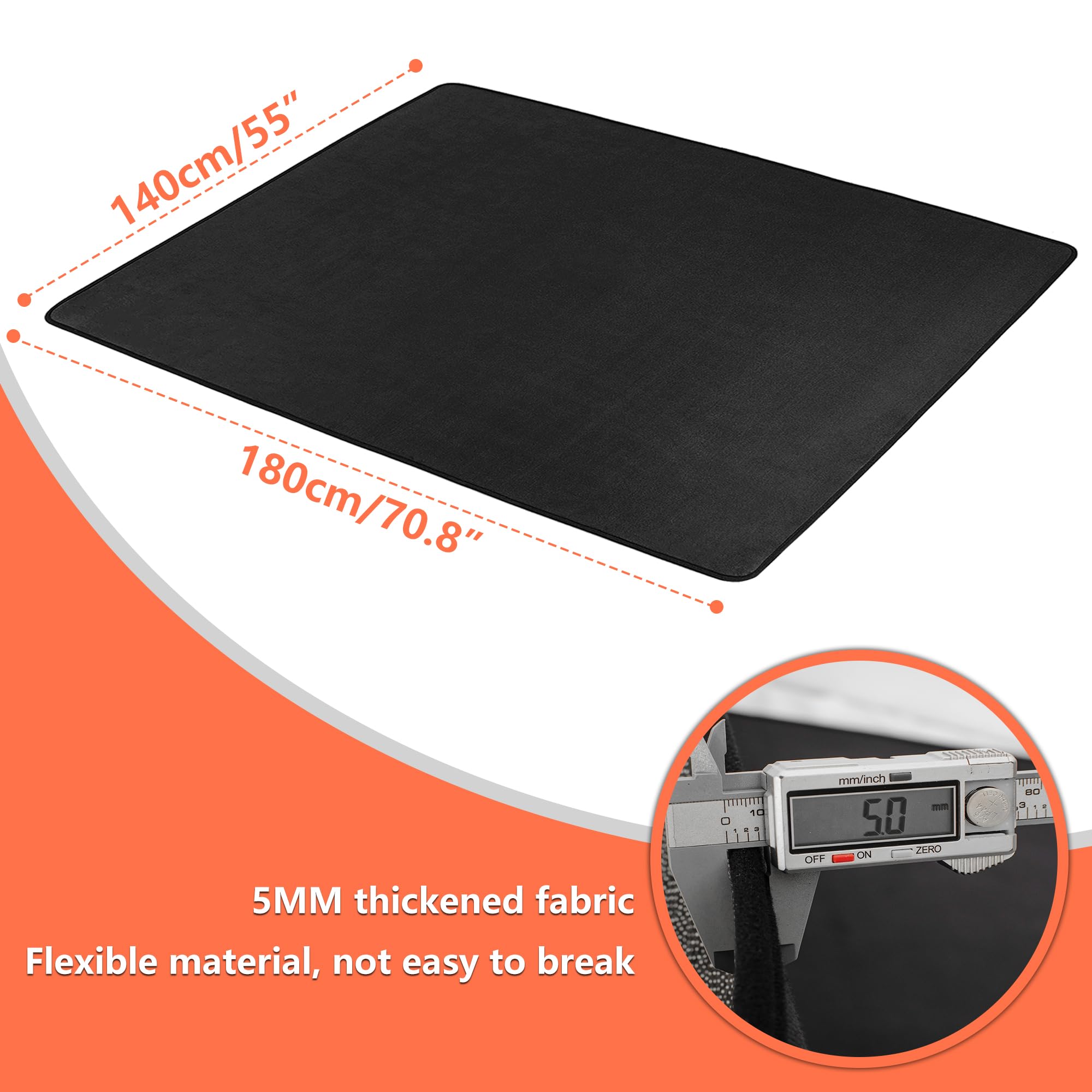 OUUTMEE 140×180CM Tapis de Batterie avec Fond Antidérapant, Tapis de Batterie Insonorisé pour Batterie Jazz et Électrique, Tapis de Sol de Tambour, pour Batteurs (Noir)