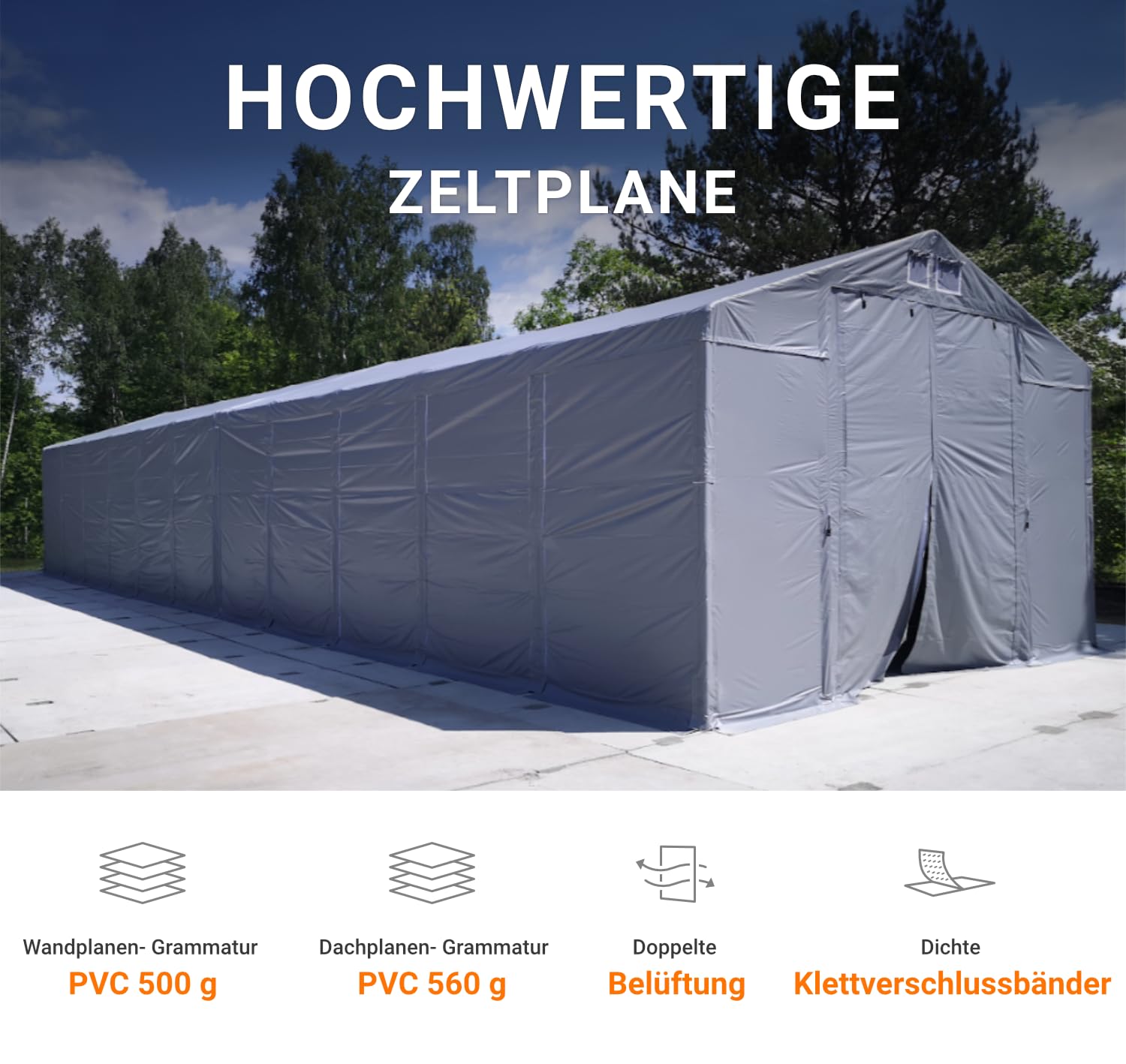 Lagerzelt 5x8m wasserdicht grau Zelt 560g/m² PVC Plane hochwertig Zelthalle Summer SD - Faltpavillon, Gartenpavillon, Pavillon, Lagerzelt, Gartenhaus, Zeltgarage, Garagenzelt - Partyzelt