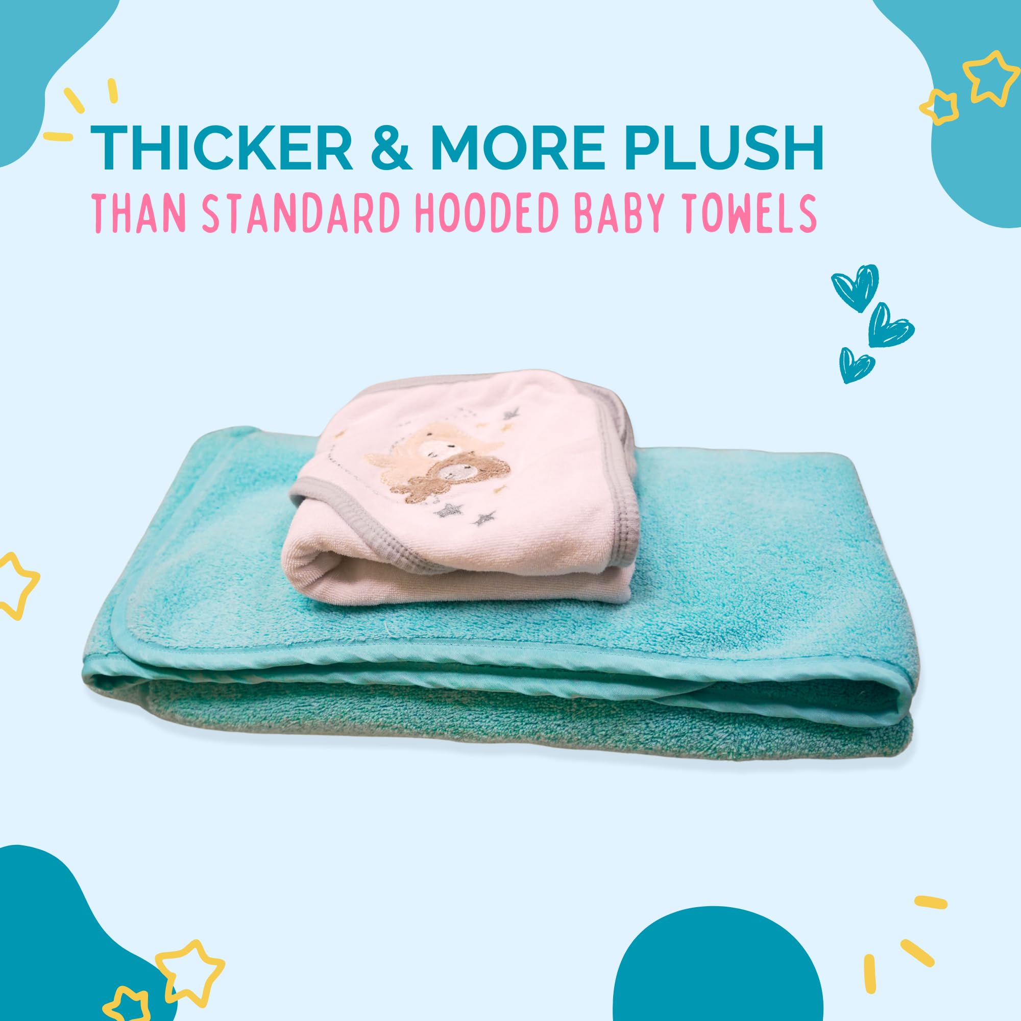 Baby Handtuch mit Kapuze, 70 x 125 cm, Plüsch und saugfähig, luxuriöses Badetuch 600 g/m², 100 % Baumwolle eisblau