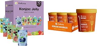 Hethstia Konjac Noodle Spicy Curry Soup Pho 6-Pack and Konjac Jelly Variety Pack, 10 Pouches Drinkable Jelly– Blueberry, Peach, Passion Fruit, Green Grape, Strawberry