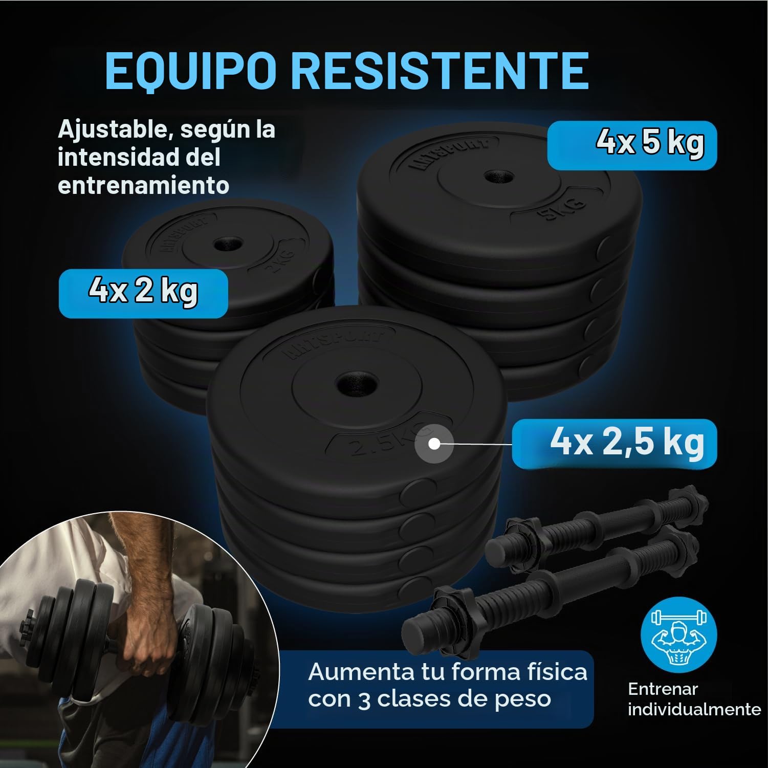 ArtSport set de mancuernas 2x 20/30/40 kg - Set de mancuernas con 2 mancuernas, discos de pesas y 4 cierres de estrella