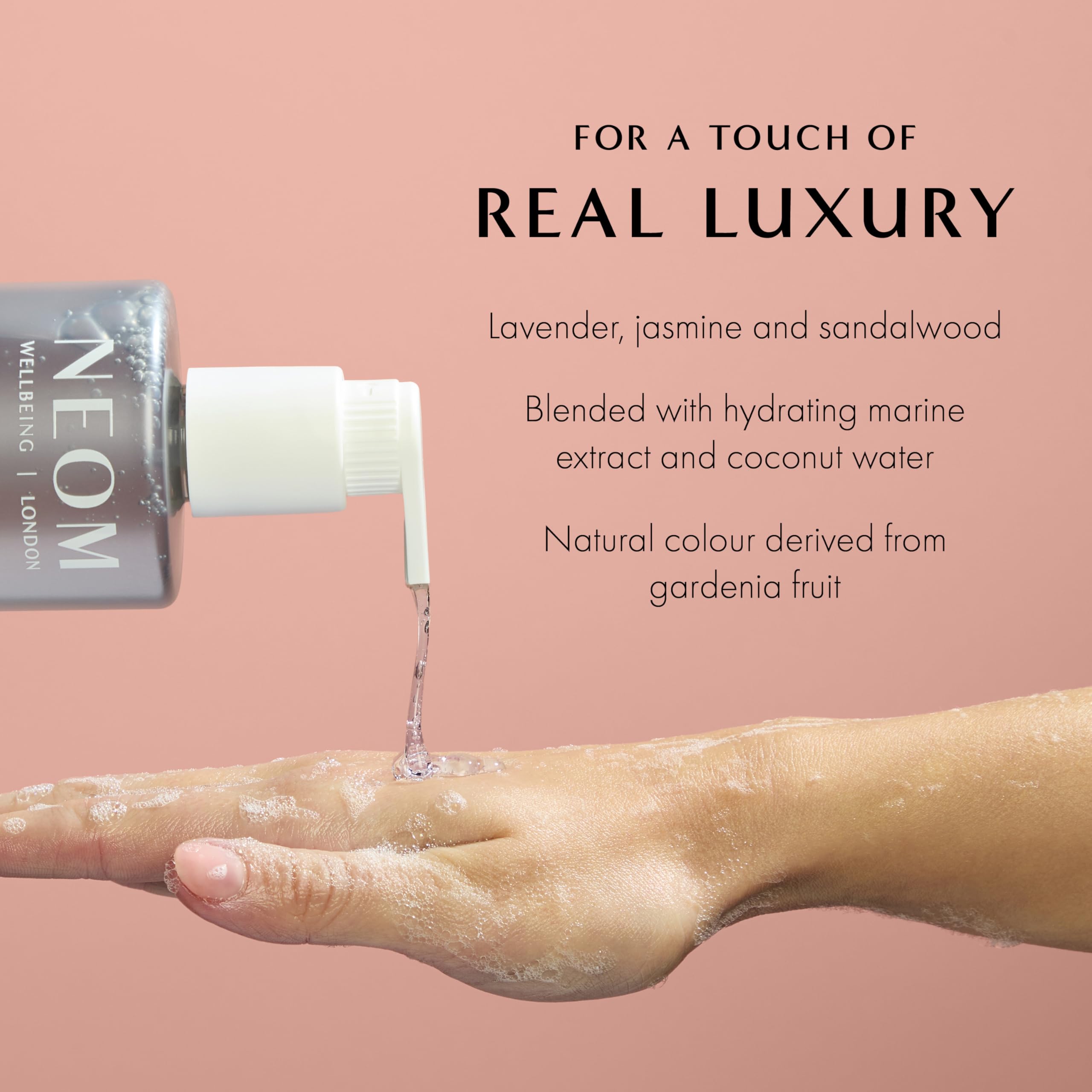 NEOM Real Luxury Hand Wash Refill, 600ml I 24 essential oils, including lavender - Image 2