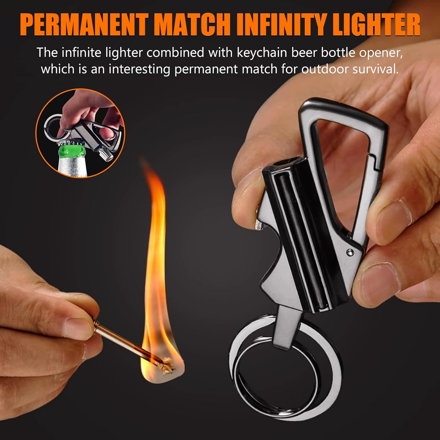 2 Pack Permanent Match Infinity Lighter, Multitool Keychain Bottle Opener, Reusable Waterproof Matchstick,Forever for Outdoor Survival