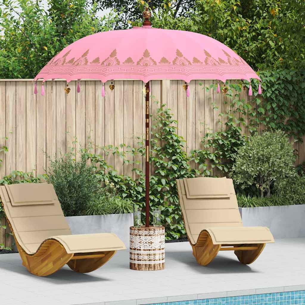 vidaXL Baliński Parasol z Bazą Różowy 215 x 215 x 260 cm, Bali Parasol, Okrągły Parasol Ogrodowy na Zewnątrz, Tropikalny Cień w Różu