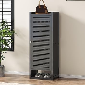 Shoe Organizer Shoe Rack Vertical Storage Organizer Cubby Shelf, Bamboo Shoe Cabinet with Doors, Space-Saving Shoes Organizer and StorageBlack,95cm/37.4in