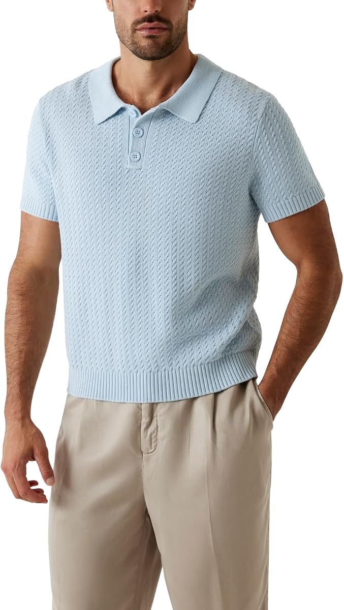 Guess Men's Short Sleeve Textured Micro Cable Sweater Polo
