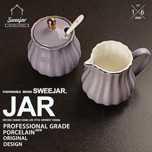 Miniatura 3 de Sweejar Royal Ceramic - Juego de azúcar y crema de cerámica, juego de 3 piezas con jarra de crema, azucarero, juego de azúcar con tapa y cuchara,
