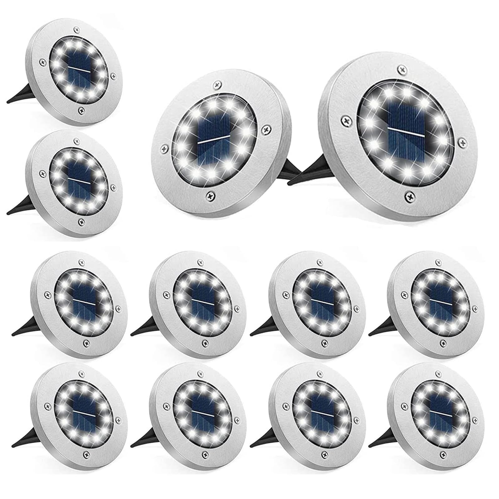 Bzavor 12er Solar Bodenleuchte Aussen, 12 LEDs Leuchten Mit Upgrade Solarpanel Gartenleuchte Strahler Deko für Rasen, Gehweg, Pool, Terrassen (Kaltweiß)
