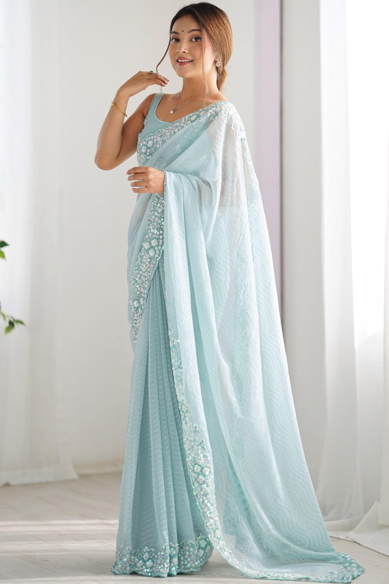 SGF11 Women's Georgette and Sequence Embroidery Work Saree With Unstiched Blouse Piece product image 4