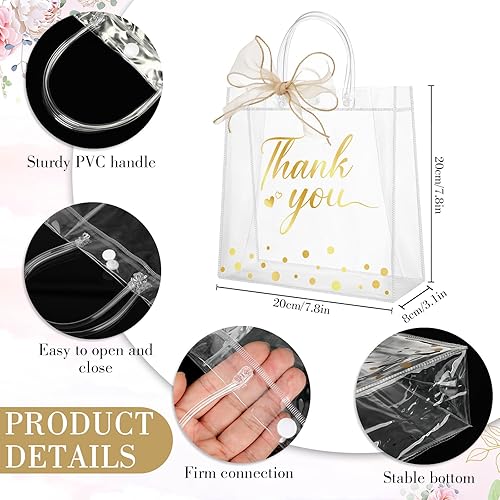 Miniatura 2 de Fulmoon 50 bolsas transparentes de PVC con asa de agradecimiento de 7.8 x 7.8 x 3.1 pulgadas, bolsa de regalo reutilizable, bolsa de compras de