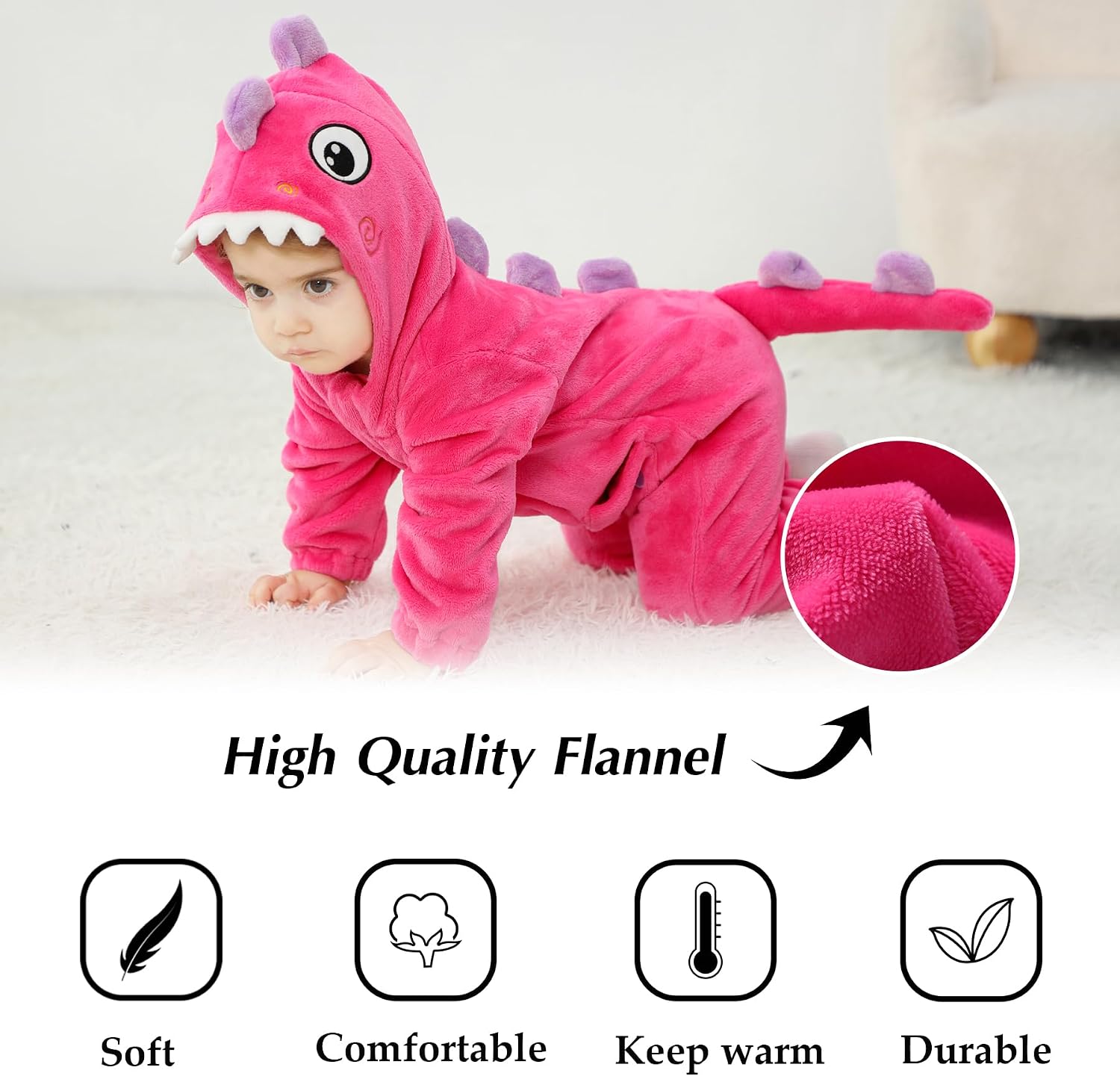 TONWHAR Dinosaur Costume for Toddler Boys & Girls, Halloween Dress Up Animal Hooded Romper One-Piece Outfit for Kids