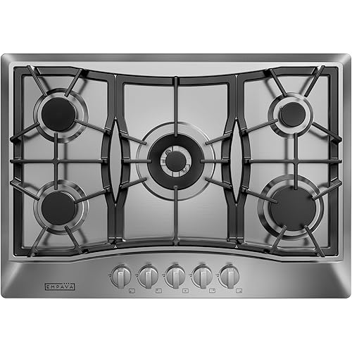 Empava 30 Inch Built-in Gas Cooktop with 5 Sealed SABAF Burners, Stainless Steel Surface, LPG/NG Convertible, Flame Failure Protection, Dishwasher Safe Grates